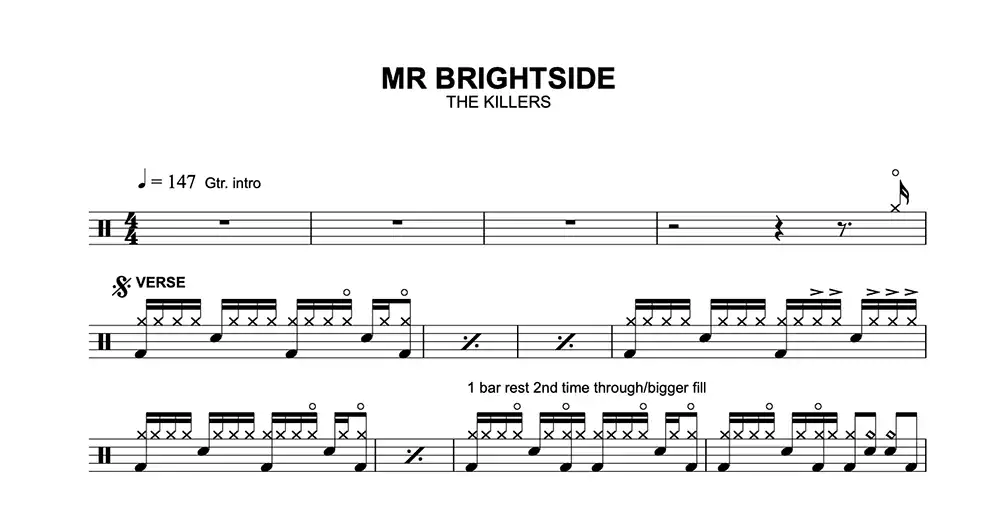 Mr. Brightside Drum Transcription by The Killers